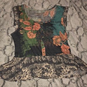 Button up flower top with ruffle bottom